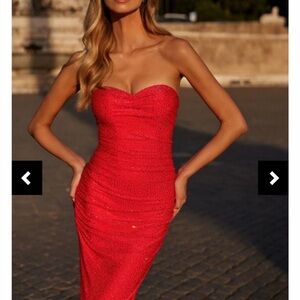 La Femme Strapless Red Sequin Dress
